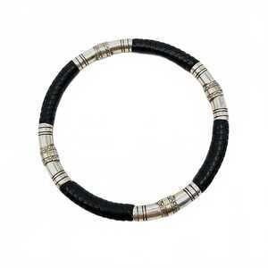 Brighton Black Leather Bangle Bracelet | OS Regular Silver Accent